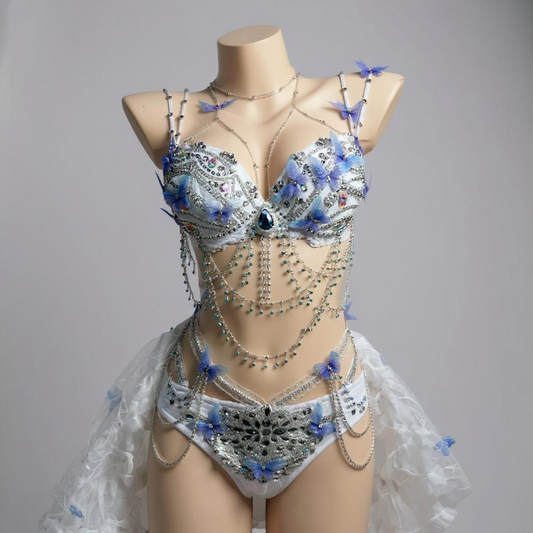Blue & White Butterfly 3 Piece Rave Set – Celestial Swallowtail