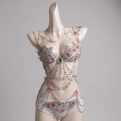 Pink & White Butterfly Rave Set - Blossom Flutter